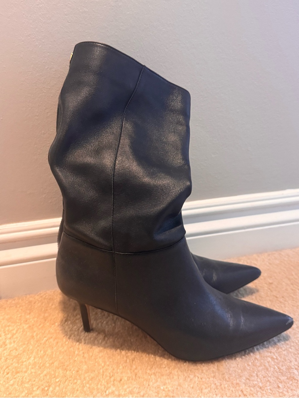 Ralph Lauren Black Pointed-Toe Mid-Calf Stiletto Boots